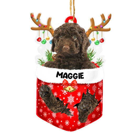 Personalized Spanish Water Dog In Snow Pocket Christmas Acrylic Ornament