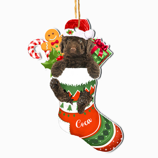Personalized Spainish Water Dog In Christmas Stocking Aluminum Ornament