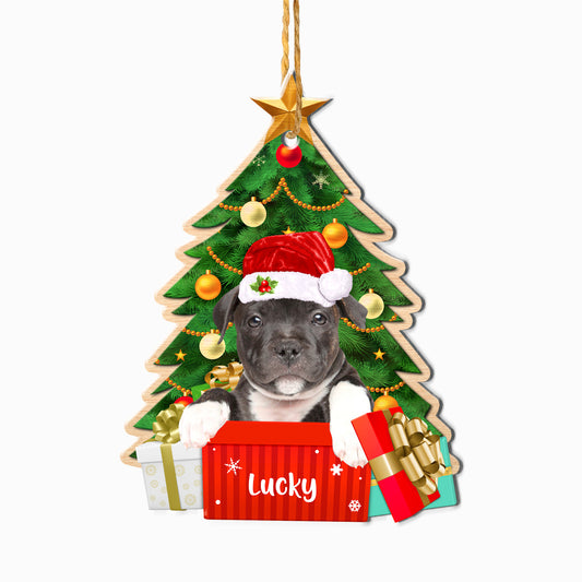 Personalized Black Staffordshire Bull Terrier Christmas Tree Aluminum Ornament