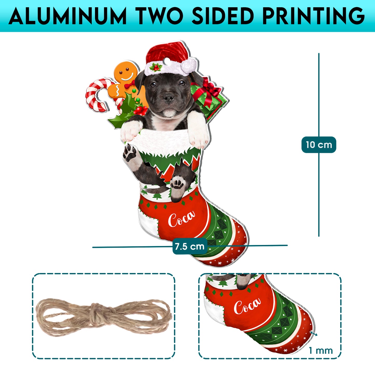 Personalized Black Staffordshire Bull Terrier In Christmas Stocking Aluminum Ornament