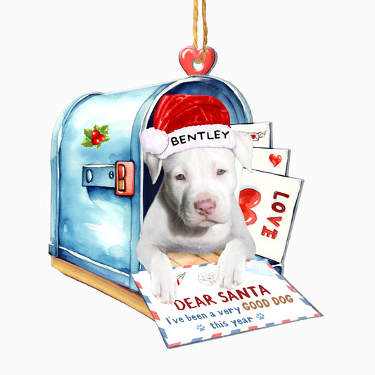 Personalized White Staffordshire Bull Terrier In Mailbox Christmas Aluminum Ornament