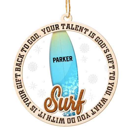 Personalized Surfing 2-Layer Wood & Acrylic Christmas Ornament