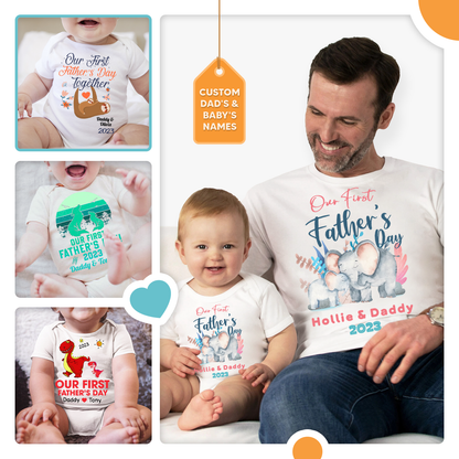 Funny 1st Fathers Day Elephant, Dinosaur, Bear Custom Matching Outfit