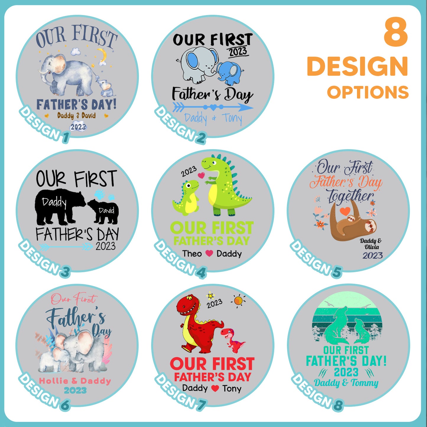 Our 1st Fathers Day Elephant, Dinosaur, Bear Custom Matching Outfit