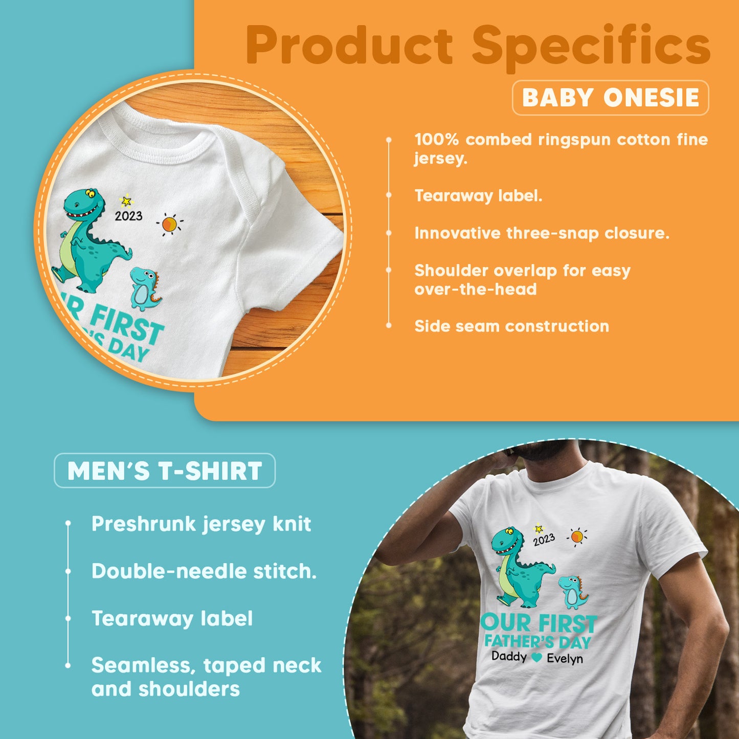 Funny 1st Fathers Day Dinosaur, Bear Custom Matching Outfit