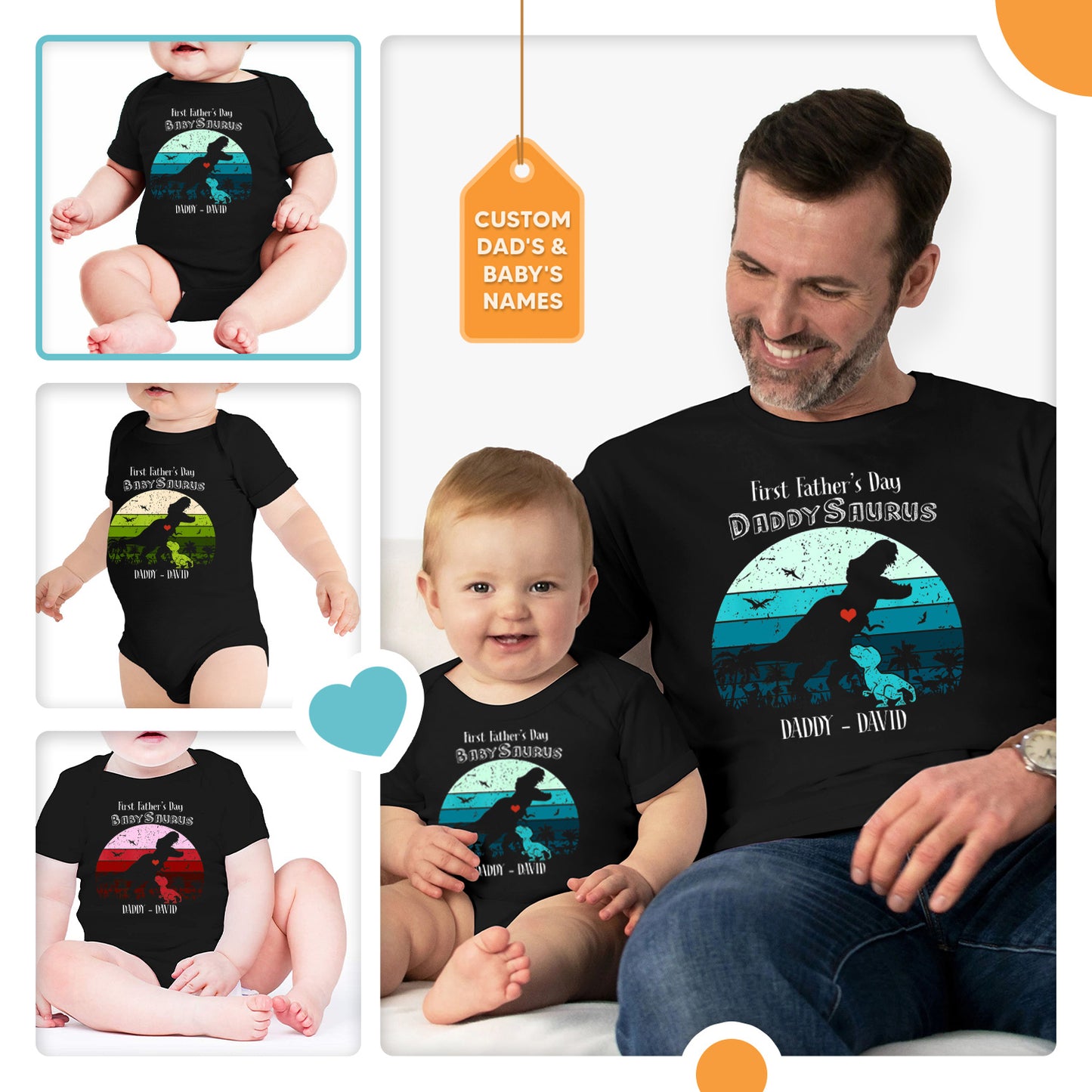 Our 1st Fathers Day Dinosaur, Bear Custom Matching Outfit