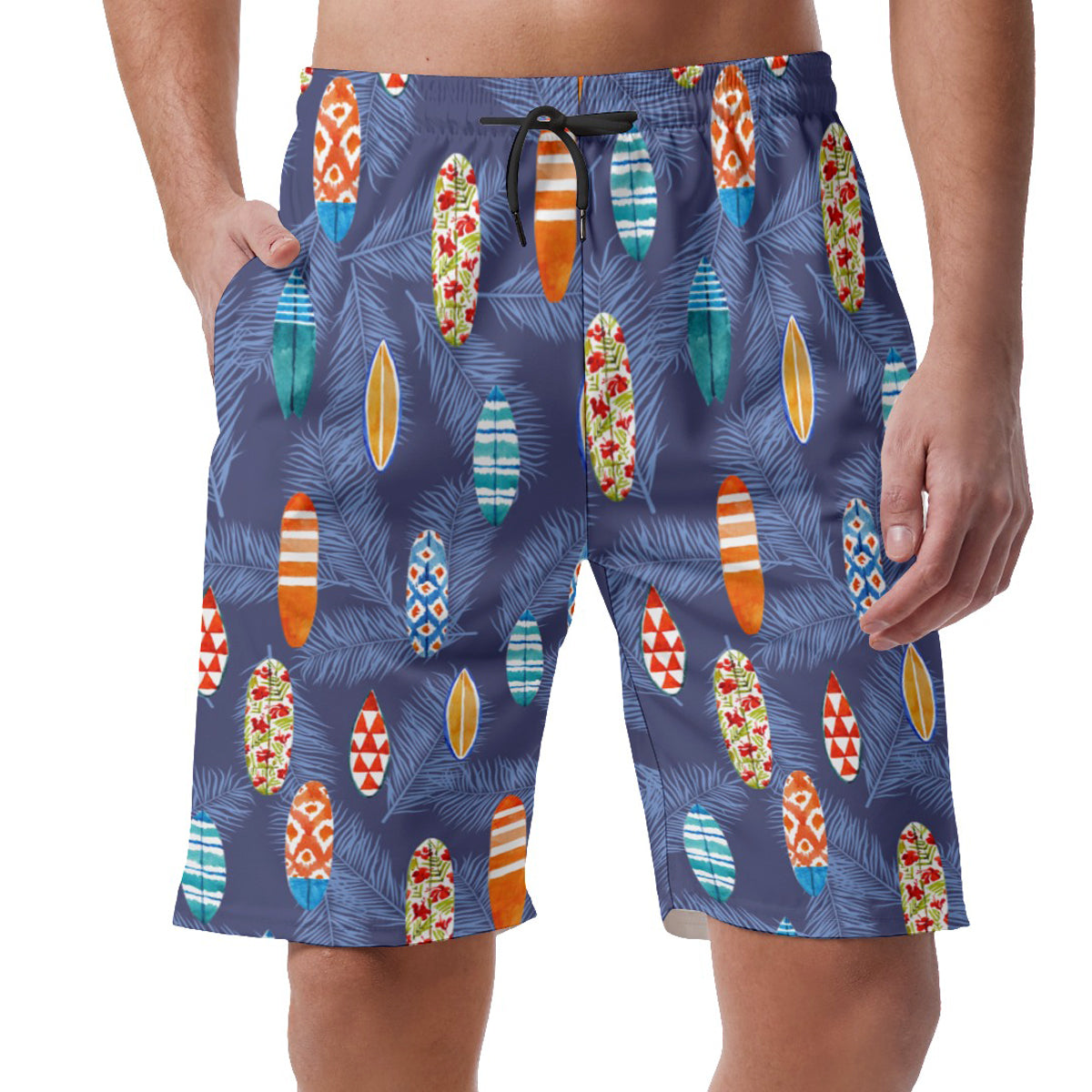 Surfboard On Tropical Leaves Hawaiian Shorts