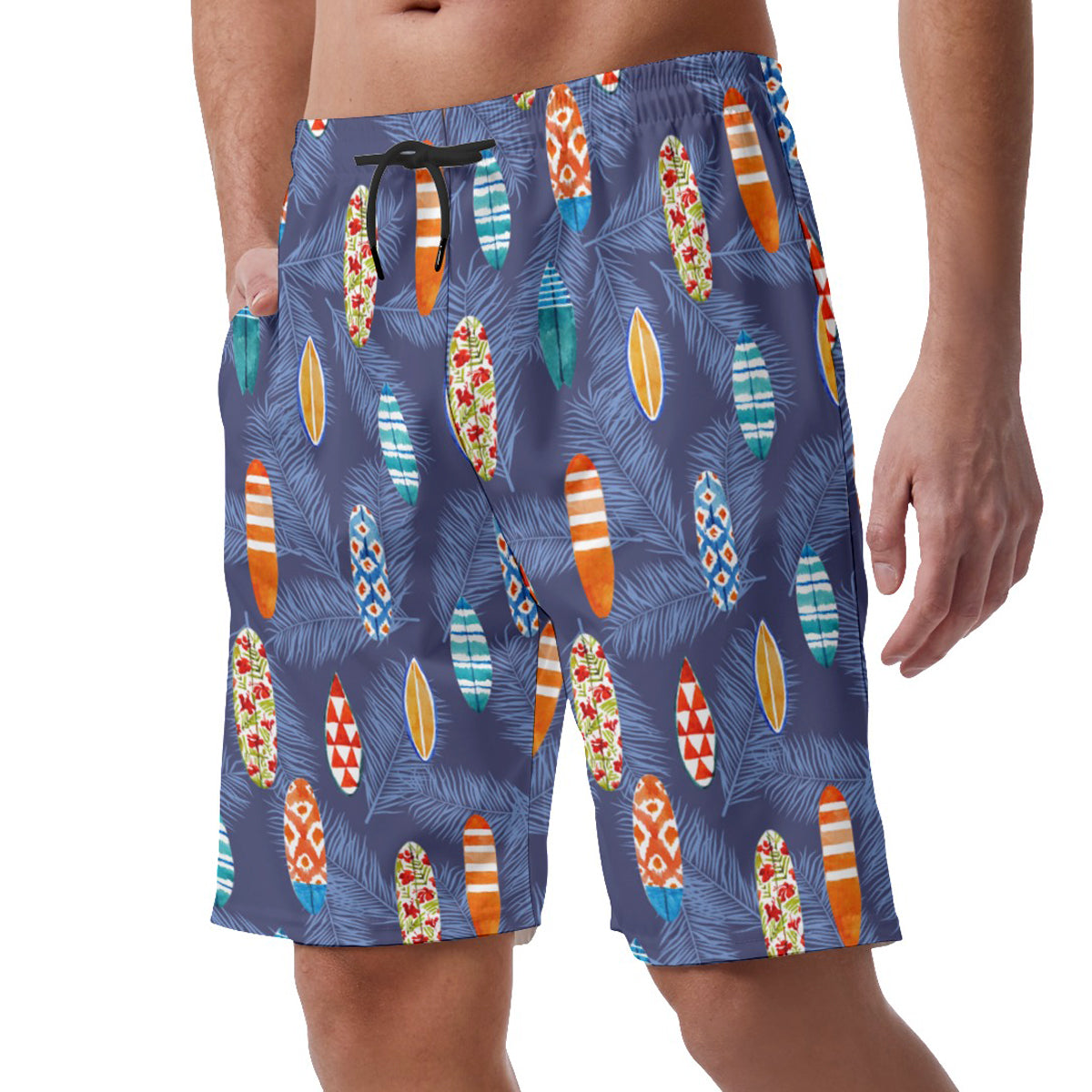 Surfboard On Tropical Leaves Hawaiian Shorts