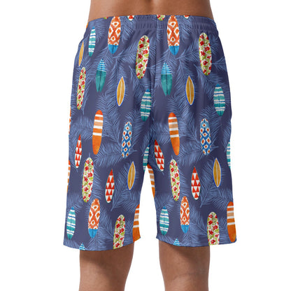 Surfboard On Tropical Leaves Hawaiian Shorts