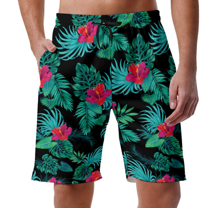 Red Hibiscus Flowers Hawaiian Shorts