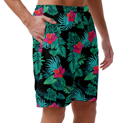 Red Hibiscus Flowers Hawaiian Shorts