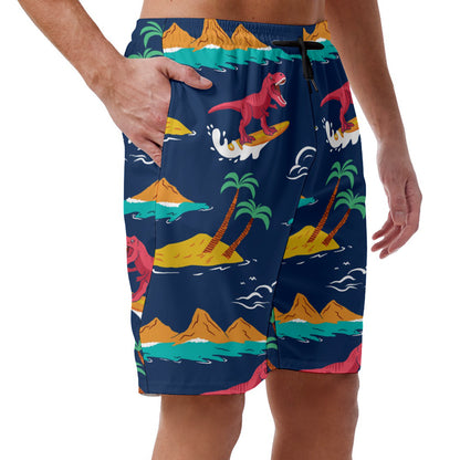 Funny T-Rex Surfing Hawaiian Shorts