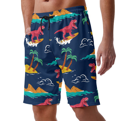 Funny T-Rex Surfing Hawaiian Shorts
