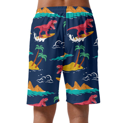 Funny T-Rex Surfing Hawaiian Shorts