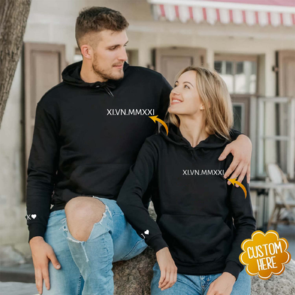 Roman Number Custom Couple Hoodies For Valentine's Day