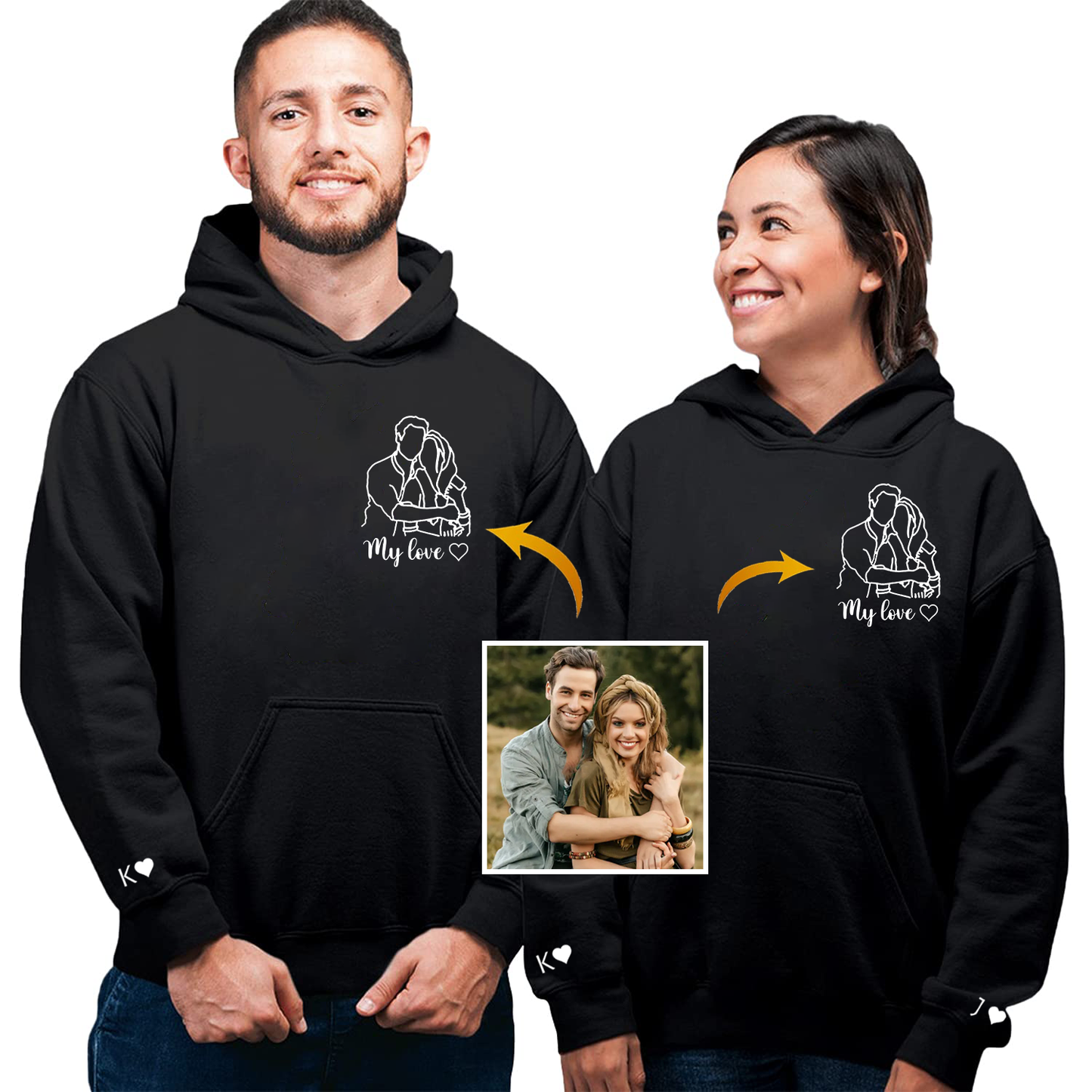 Custom Portrait From Photo Couple Hoodies For Valentine's Day