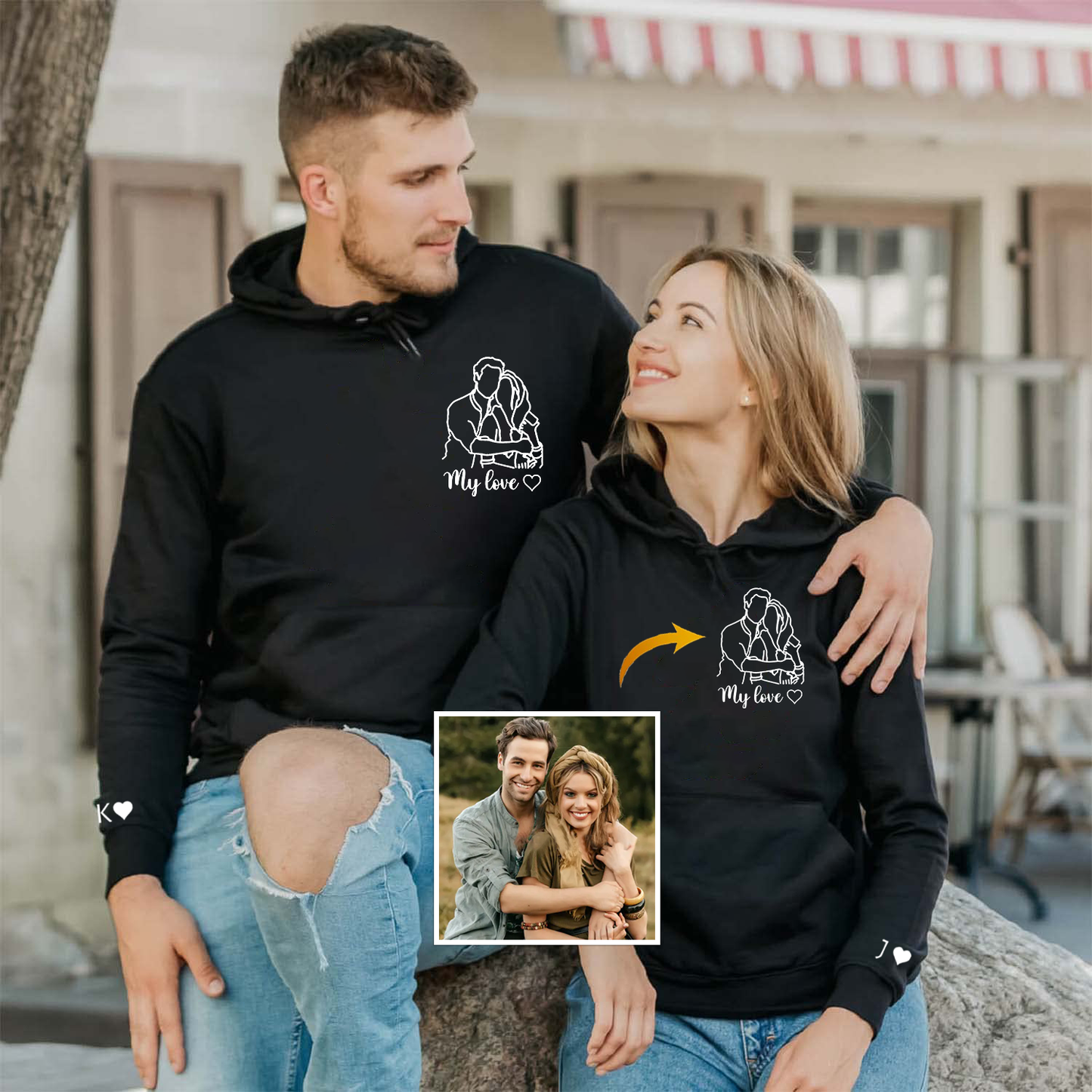 Custom Portrait From Photo Couple Hoodies For Valentine's Day