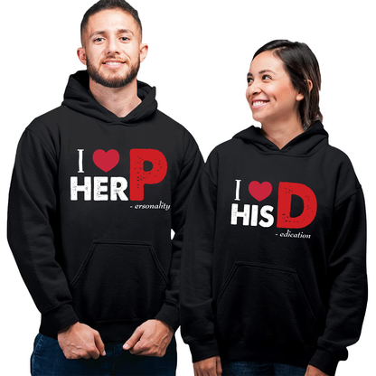 I Love His D Love Her P Matching Couple Hoodies For Valentine's Day