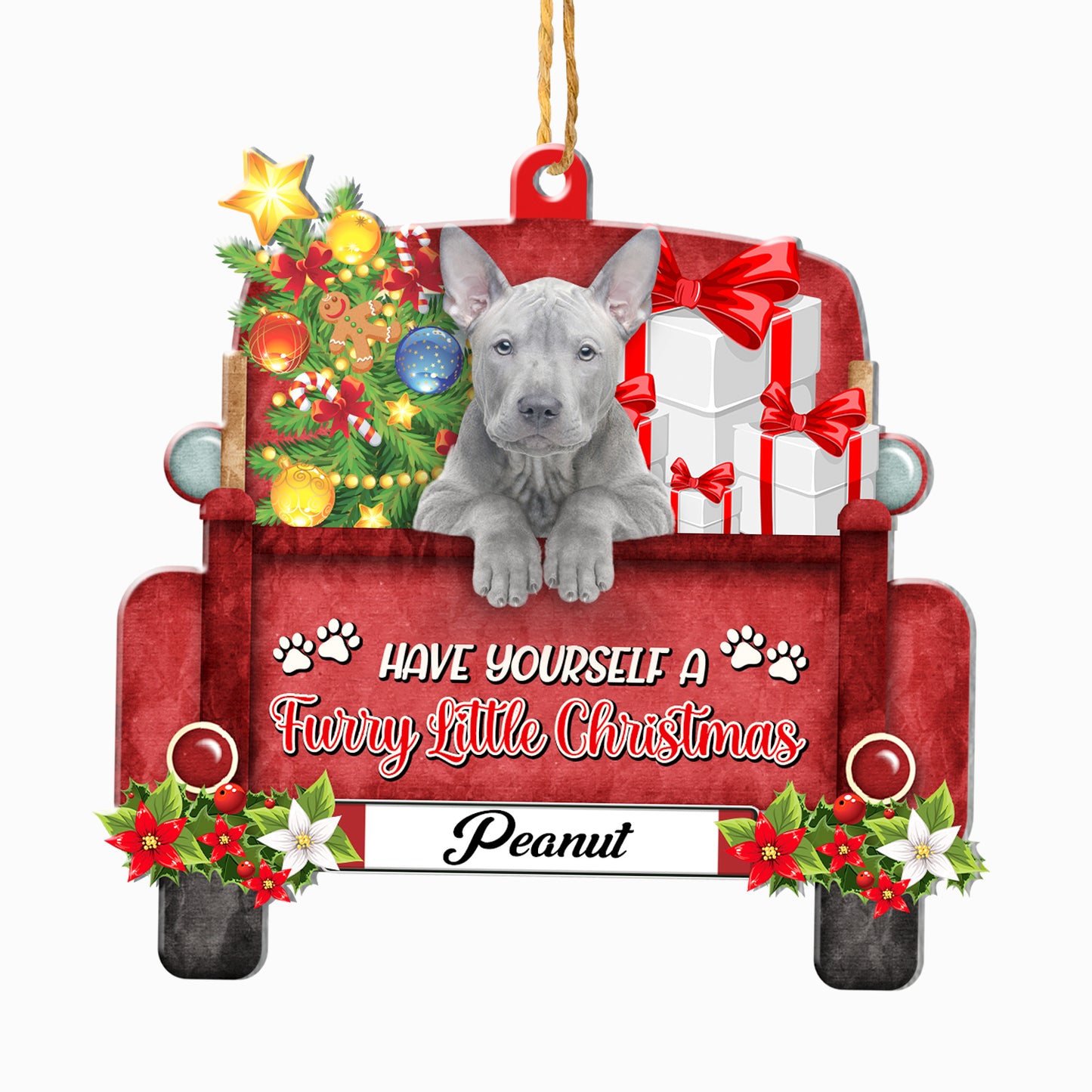 Personalized Thai Ridgeback Red Truck Christmas Aluminum Ornament