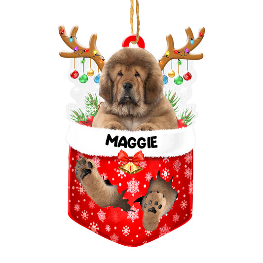 Personalized Tibetan Mastiff In Snow Pocket Christmas Acrylic Ornament