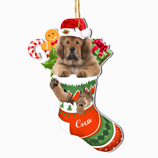 Personalized Tibetan Mastiff In Christmas Stocking Aluminum Ornament