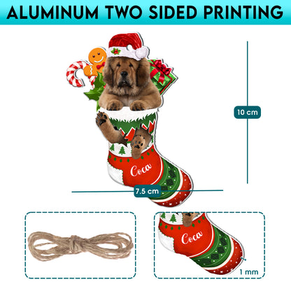 Personalized Tibetan Mastiff In Christmas Stocking Aluminum Ornament