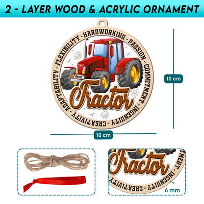 Personalized Tractor Driver 2-Layer Wood & Acrylic Christmas Ornament