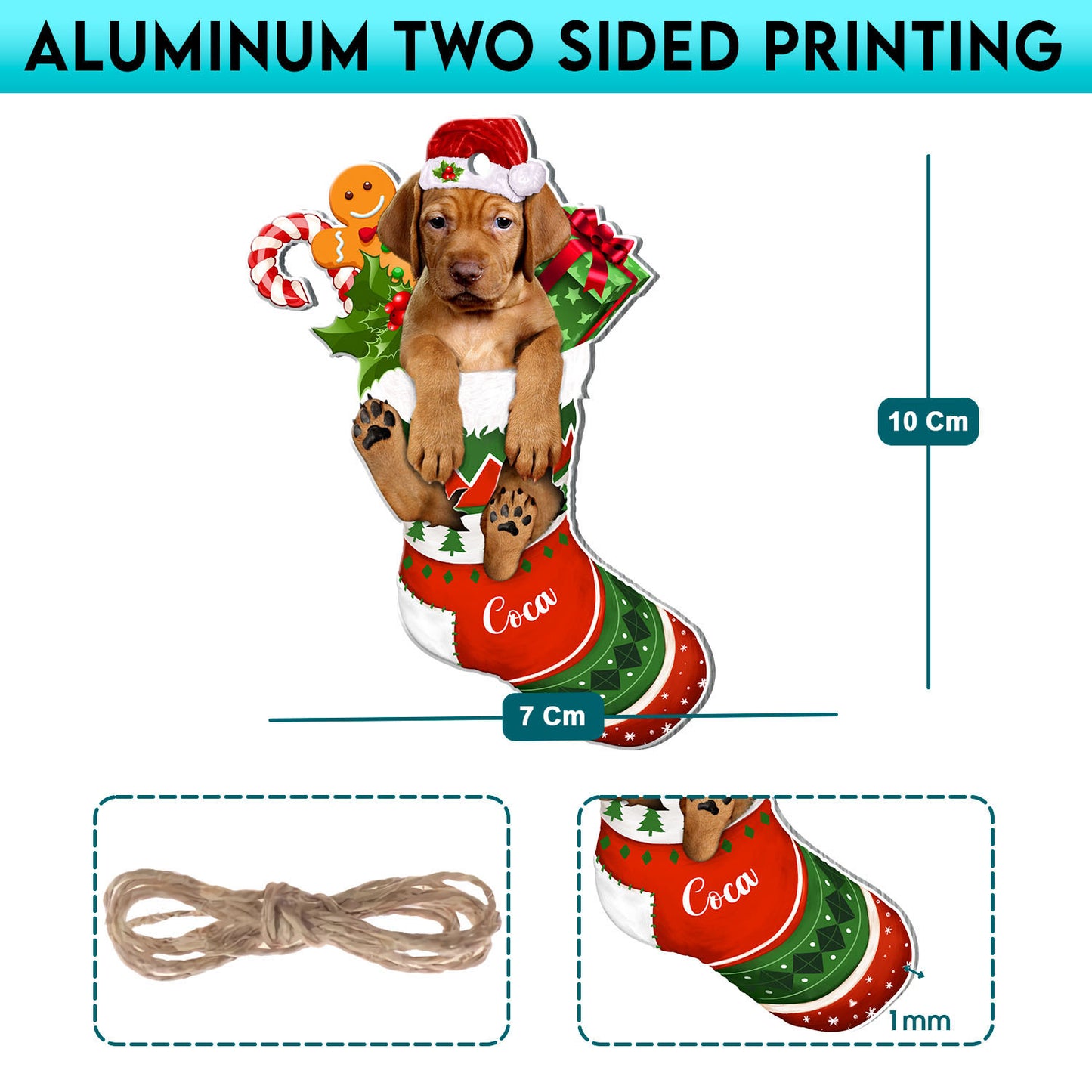 Personalized Vizsla In Christmas Stocking Aluminum Ornament