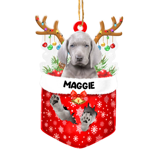 Personalized Weimaraner In Snow Pocket Christmas Acrylic Ornament