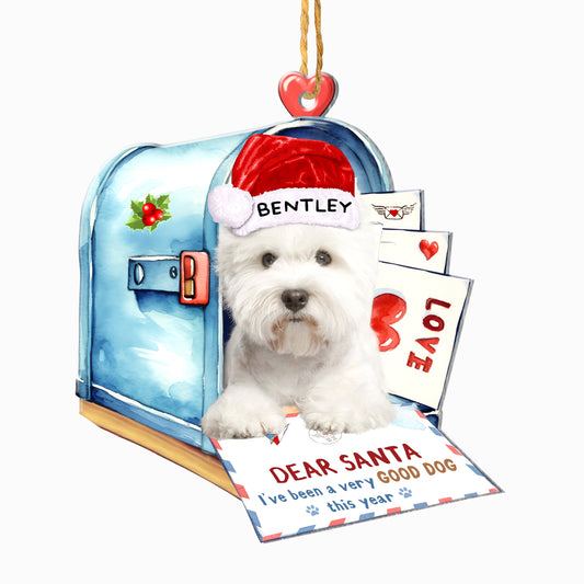 Personalized West Highland White Terrier In Mailbox Christmas Aluminum Ornament
