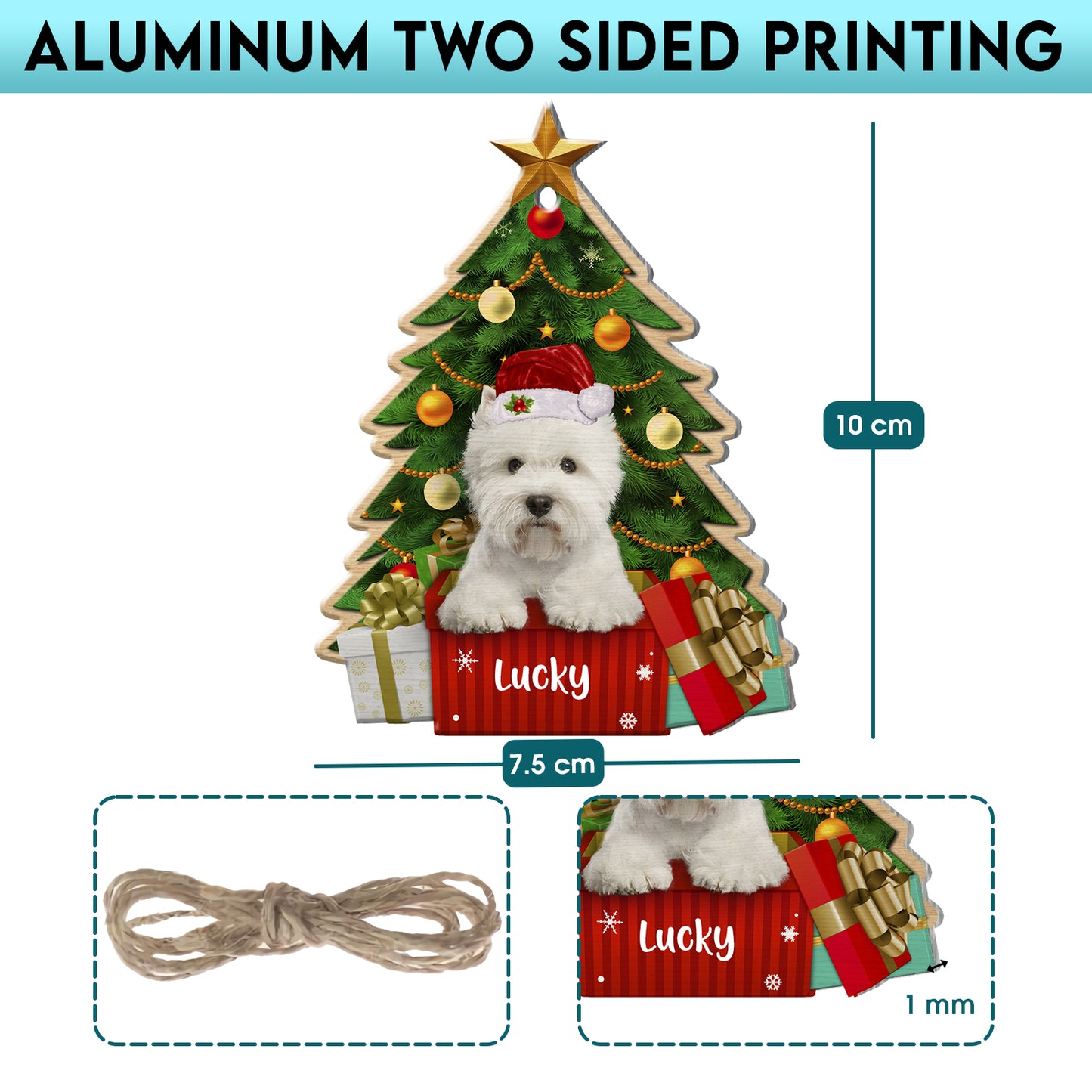 Personalized West Highland White Terrier Christmas Tree Aluminum Ornament