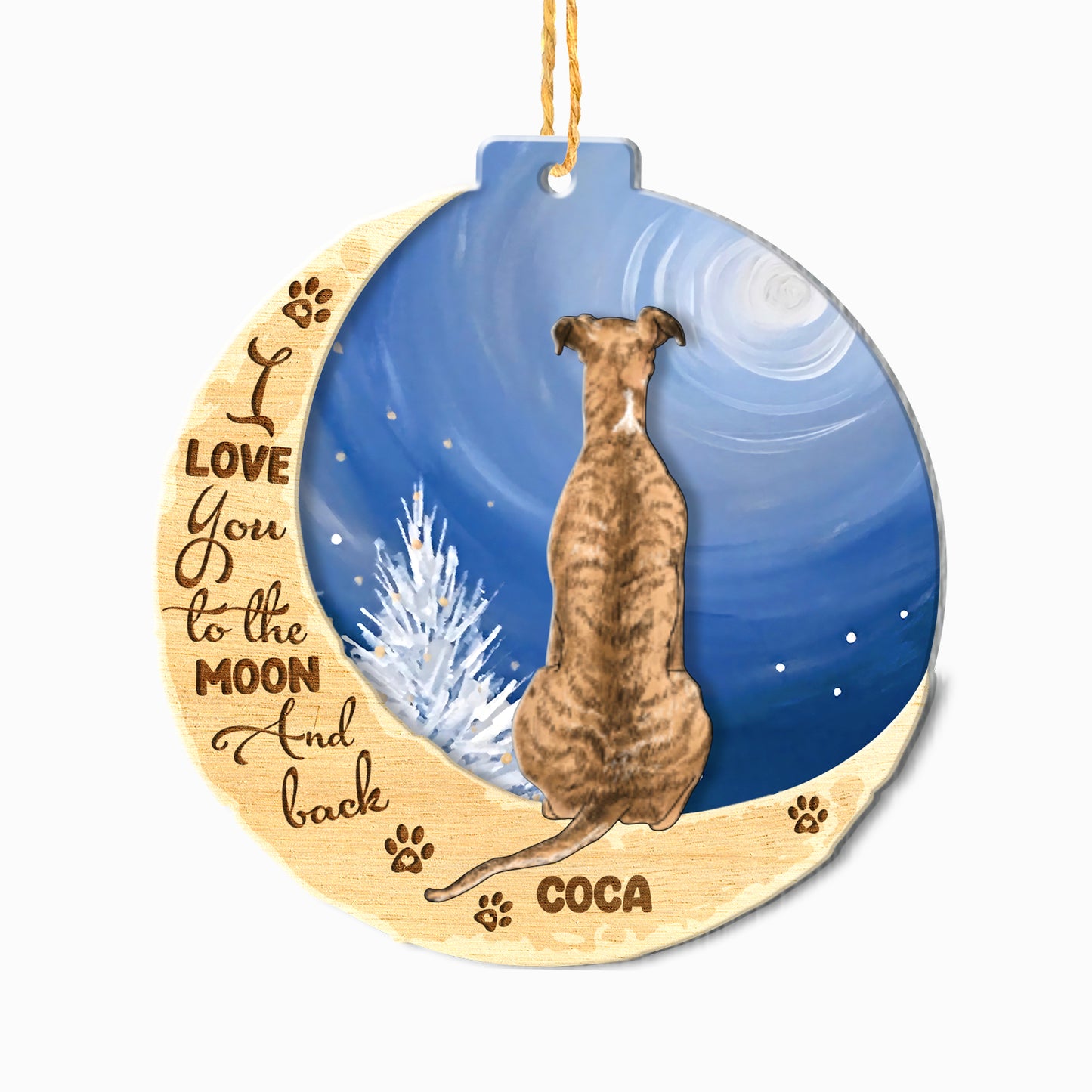 Personalized Whippet On Moon Aluminum Ornament