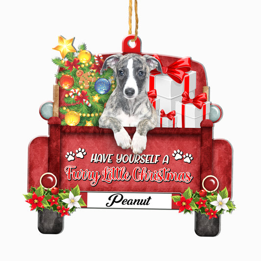 Personalized Whippet Red Truck Christmas Aluminum Ornament