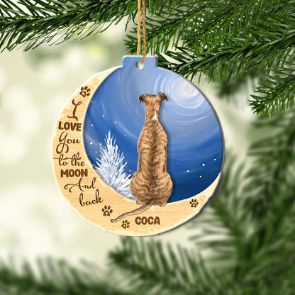 Personalized Whippet On Moon Aluminum Ornament