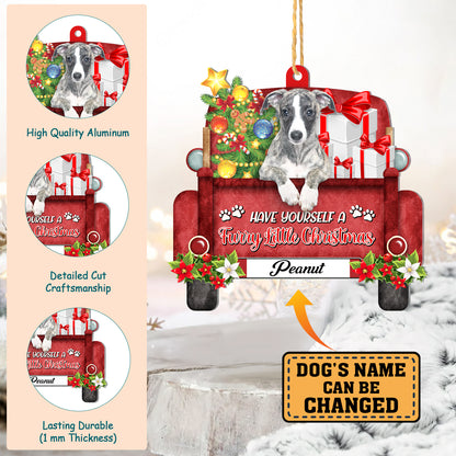 Personalized Whippet Red Truck Christmas Aluminum Ornament