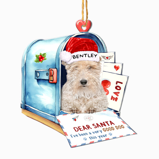Personalized Wire Fox Terrier In Mailbox Christmas Aluminum Ornament