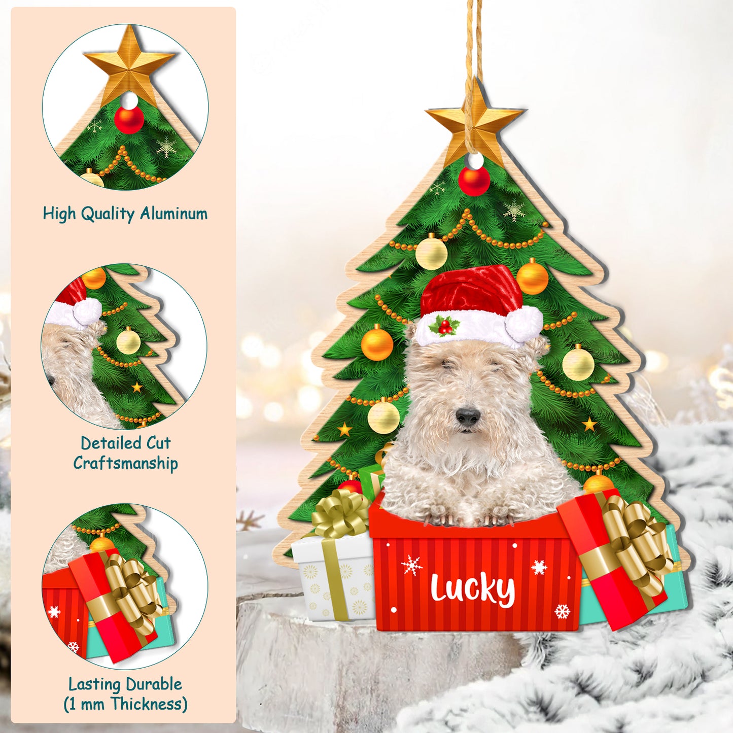 Personalized Wire Fox Terrier Christmas Tree Aluminum Ornament