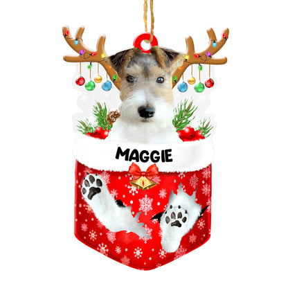 Personalized White Wire Fox Terrier In Snow Pocket Christmas Acrylic Ornament