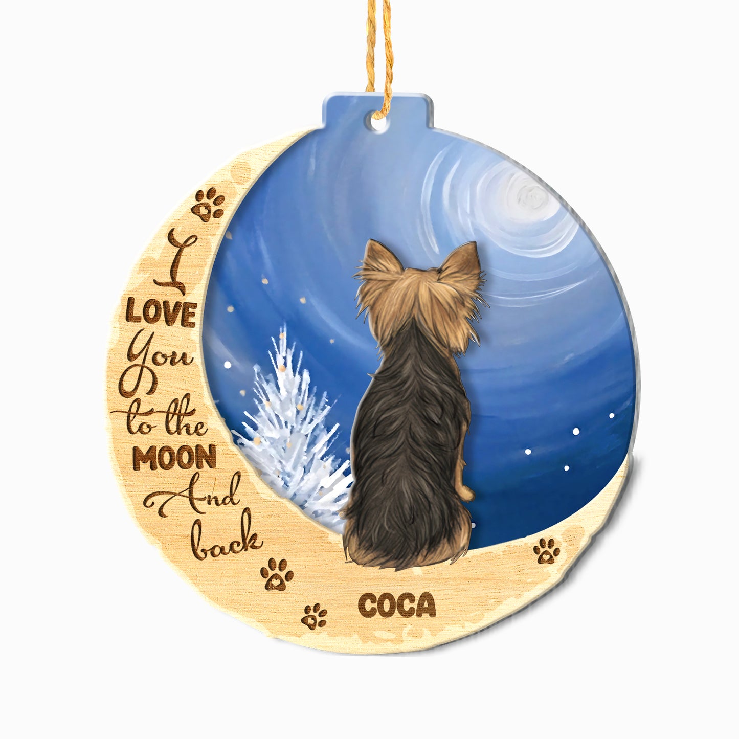 Personalized Yorkshire Terrier On Moon Aluminum Ornament