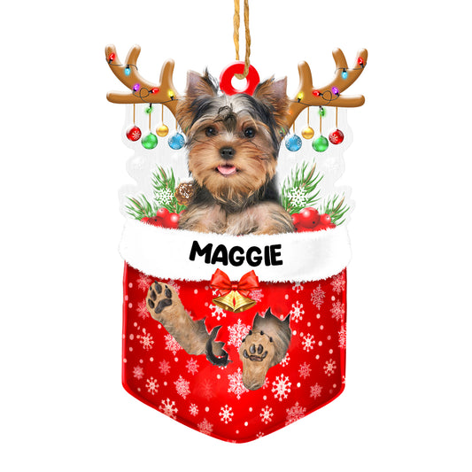 Personalized Yorkshire Terrier In Snow Pocket Christmas Acrylic Ornament