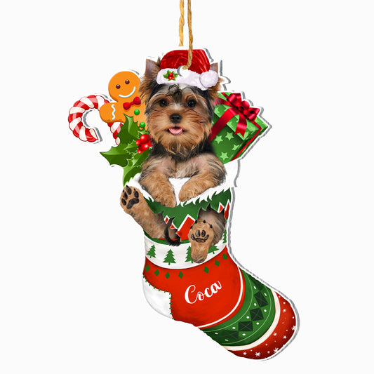Personalized Yorkshire Terrier In Christmas Stocking Aluminum Ornament
