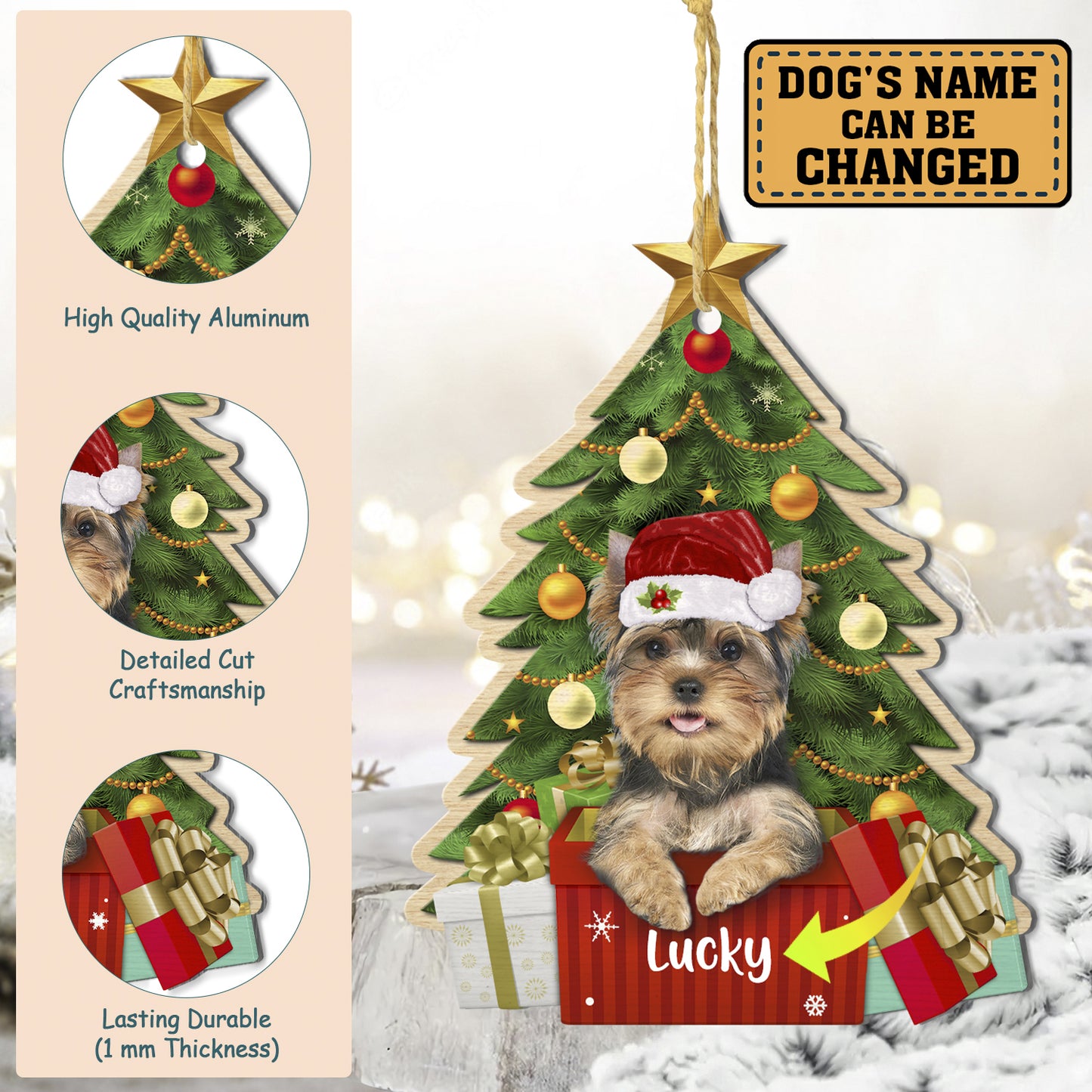 Personalized Yorkshire Terrier Christmas Tree Aluminum Ornament