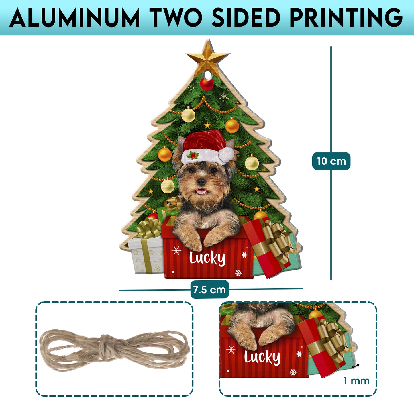 Personalized Yorkshire Terrier Christmas Tree Aluminum Ornament