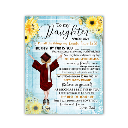 Custom personalized Canvas print wall art graduation gifts for daughter, her, best college, high school grad presents for girls, friends, family - Senior Sunflower TY0804213 - PersonalizedWitch