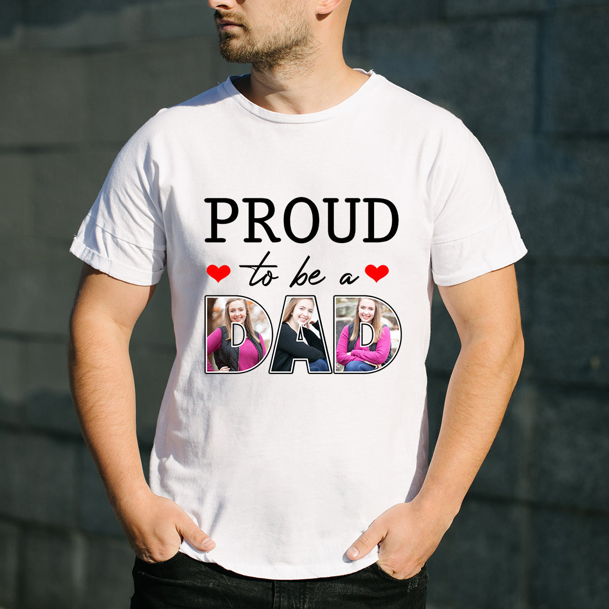 Custom Personalized Photo Daddy T Shirts Printing Gift with pictures on Father's day, birthday gift for world's best dad from daughter son - Proud To Be A Mom/Dad - PersonalizedWitch