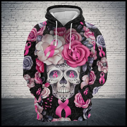 Skull Breast Cancer Awareness T2008 unisex womens & mens, couples matching, friends, funny family sublimation 3D hoodie holiday gifts (plus size available)