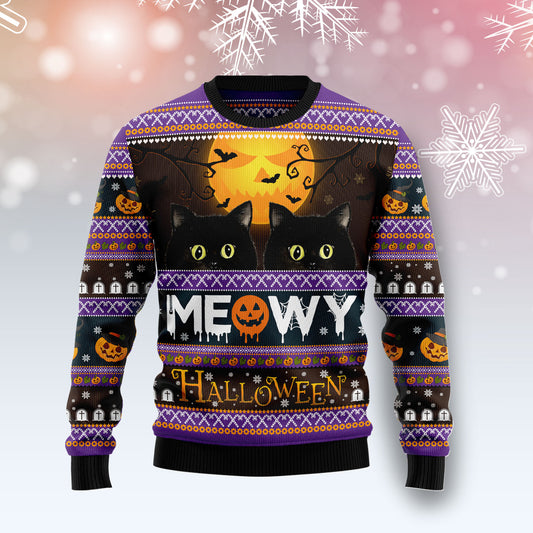 Black Cat Meowy Halloween TY710 Halloween Sweater