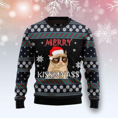 Grumpy Cat Kissmyass TY1410 Ugly Christmas Sweater