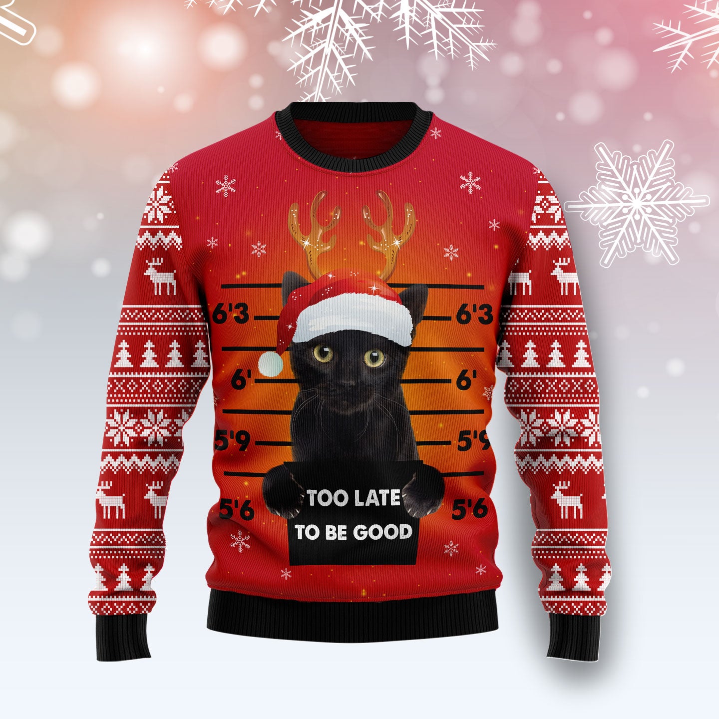 Black Cat Too Late To Be Good TY0311 Ugly Christmas Sweater