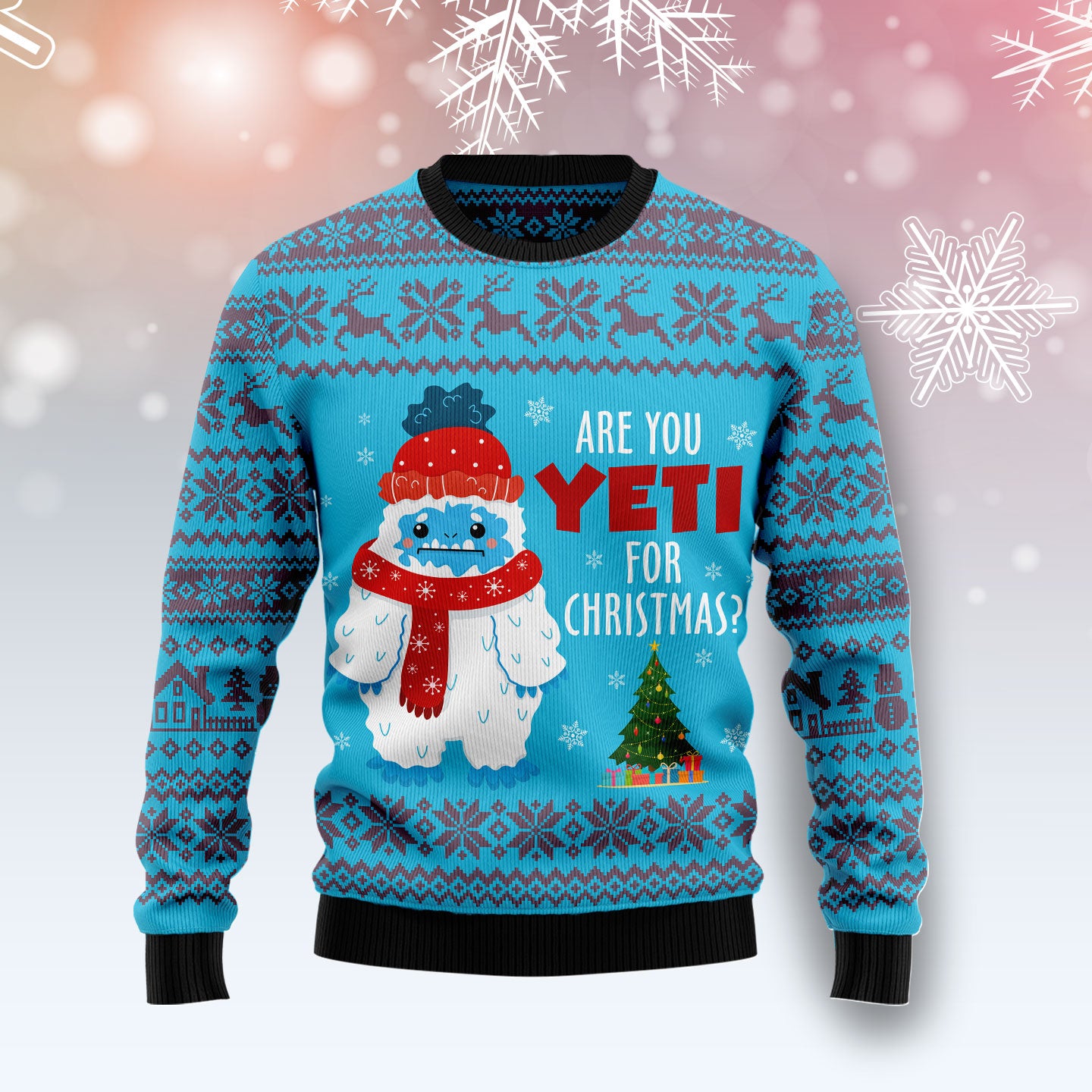 Yeti Christmas TY0312 unisex womens & mens, couples matching, friends, funny family ugly christmas holiday sweater gifts (plus size available)